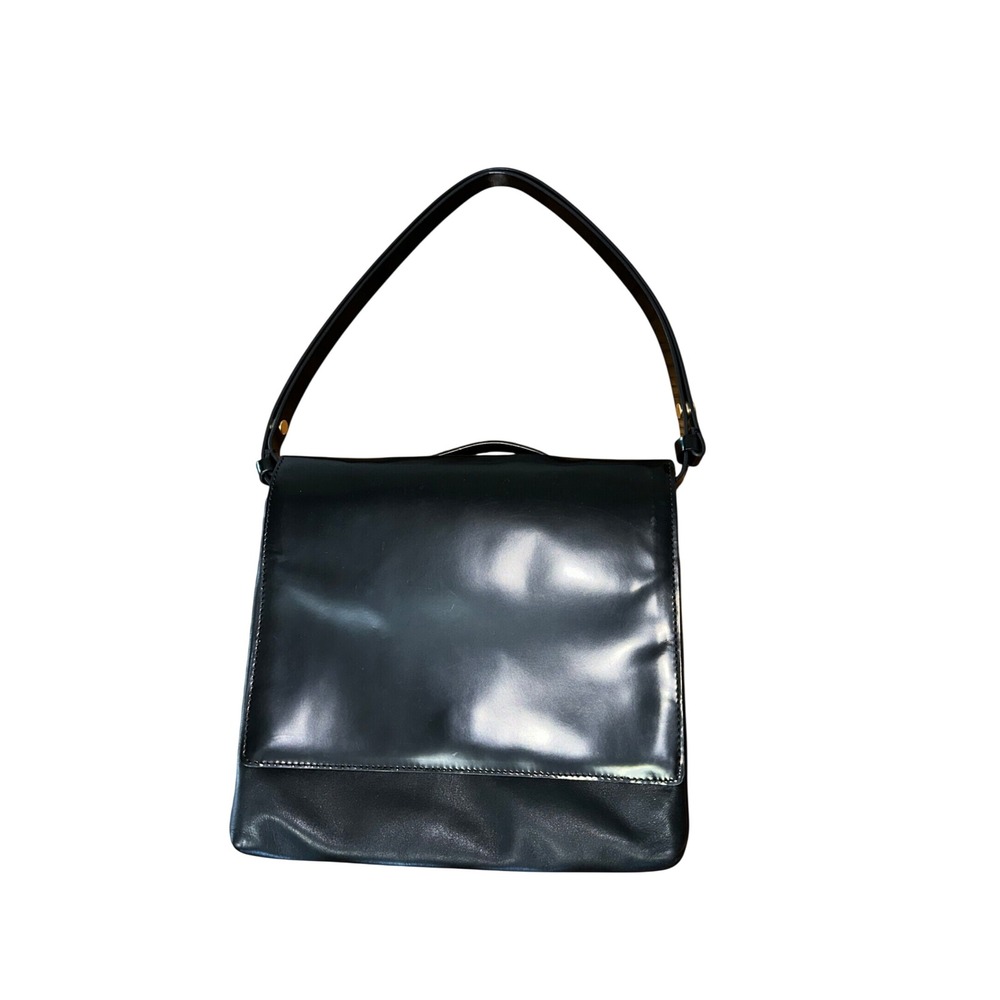 Kate Spade Saturday Black Leather Shoulder Bag Flap Top Minimalist Gold Hardware